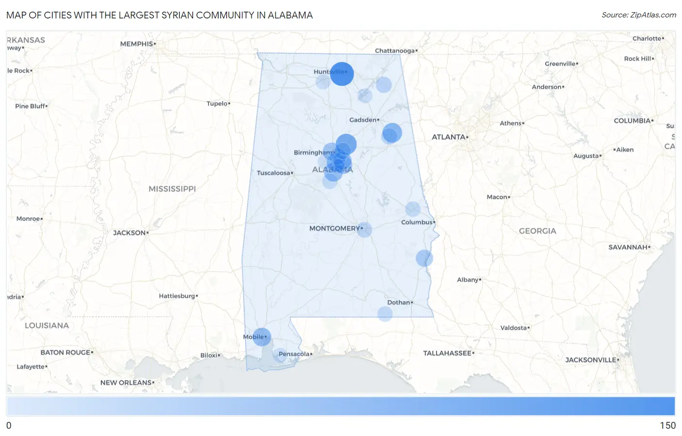 Cities with the Largest Syrian Community in Alabama Map