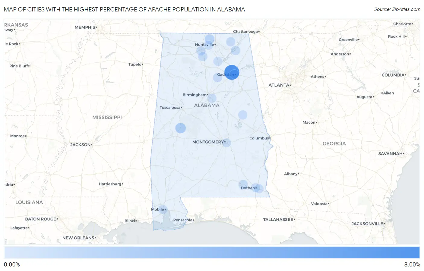 Cities with the Highest Percentage of Apache Population in Alabama Map