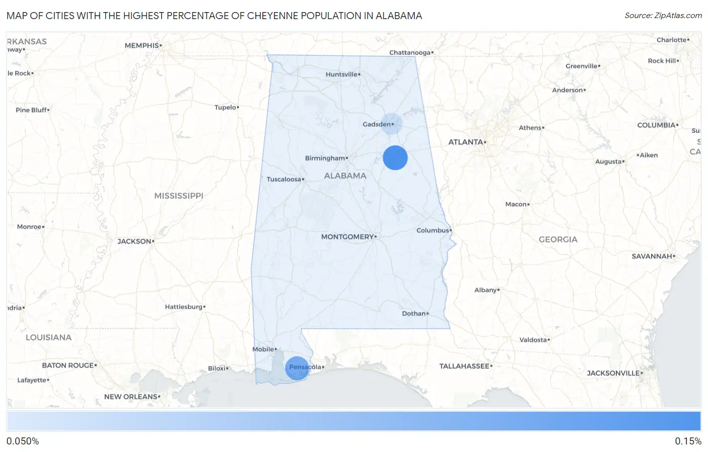 Cities with the Highest Percentage of Cheyenne Population in Alabama Map