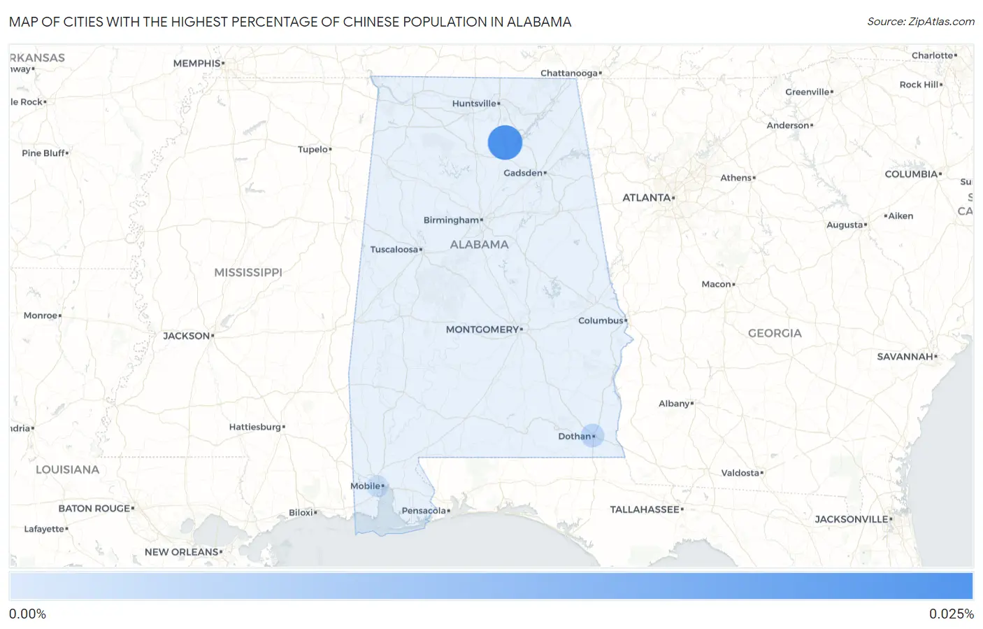 Cities with the Highest Percentage of Chinese Population in Alabama Map