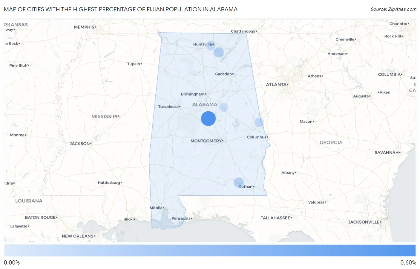 Cities with the Highest Percentage of Fijian Population in Alabama Map