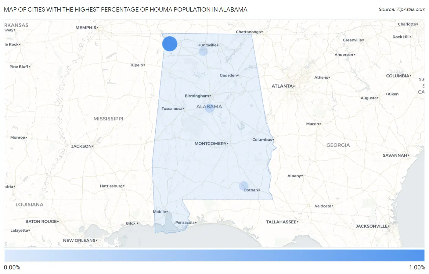 Cities with the Highest Percentage of Houma Population in Alabama Map