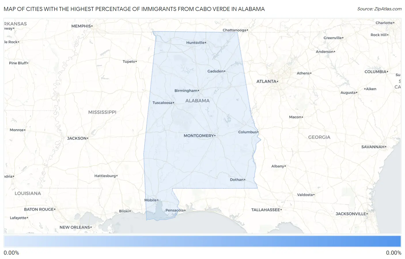 Cities with the Highest Percentage of Immigrants from Cabo Verde in Alabama Map