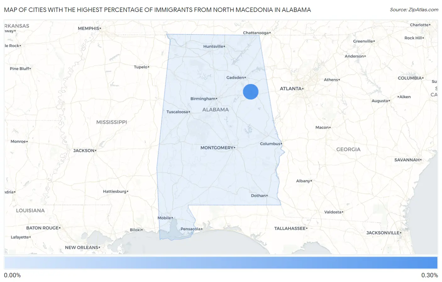 Cities with the Highest Percentage of Immigrants from North Macedonia in Alabama Map