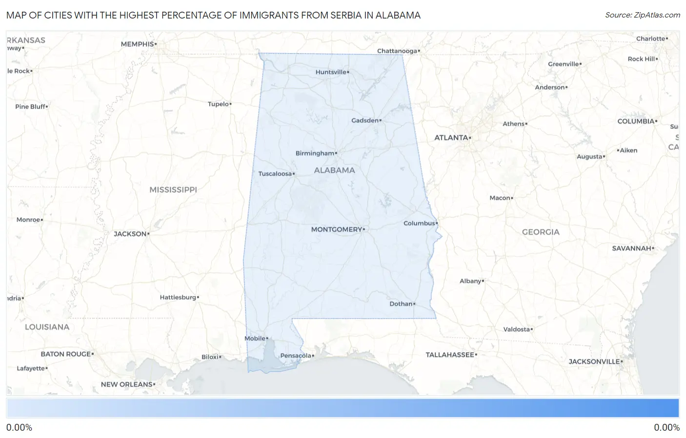 Cities with the Highest Percentage of Immigrants from Serbia in Alabama Map