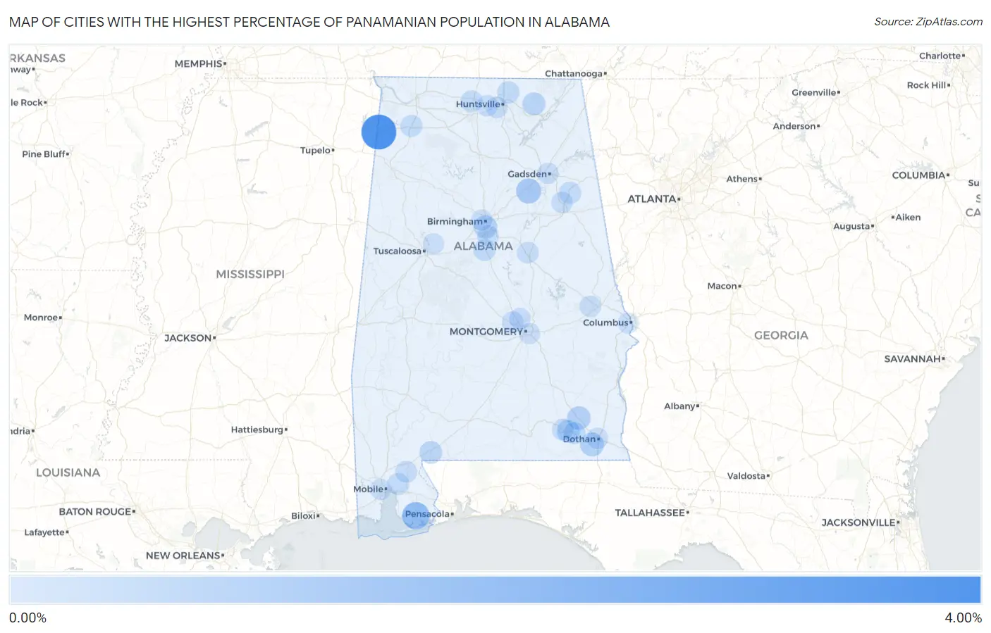 Cities with the Highest Percentage of Panamanian Population in Alabama Map