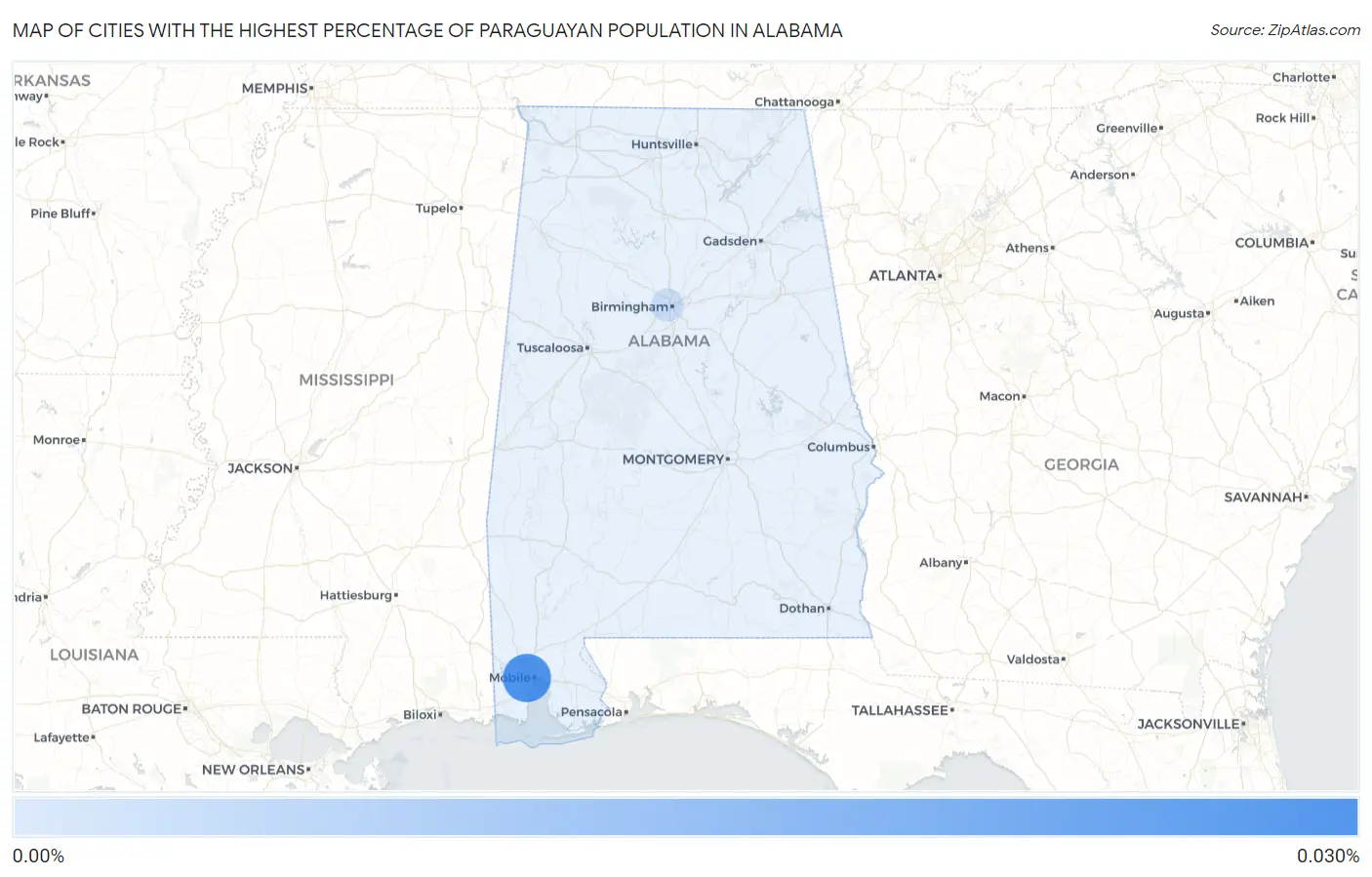 Cities with the Highest Percentage of Paraguayan Population in Alabama Map