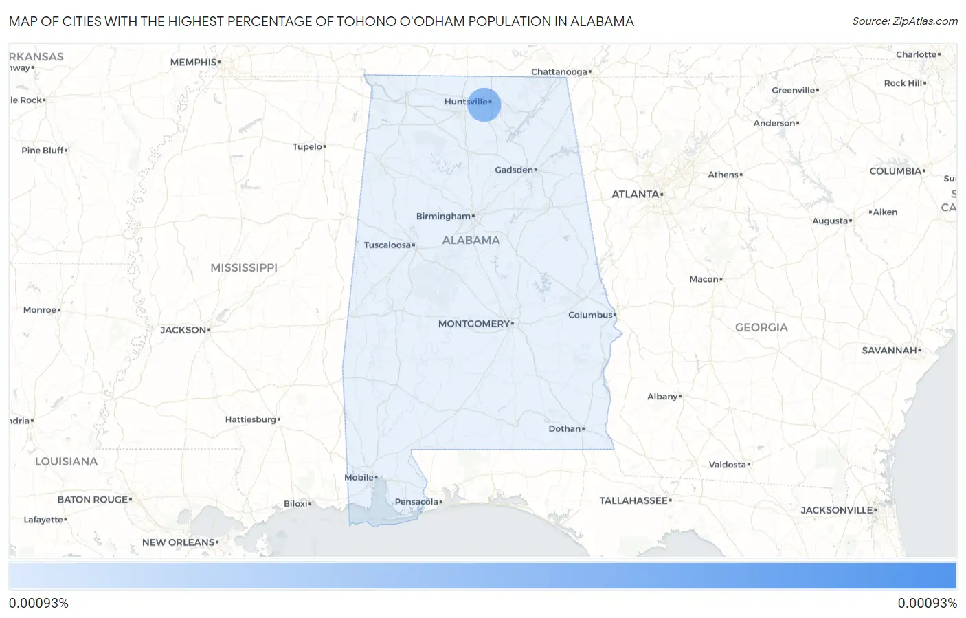 Cities with the Highest Percentage of Tohono O'Odham Population in Alabama Map
