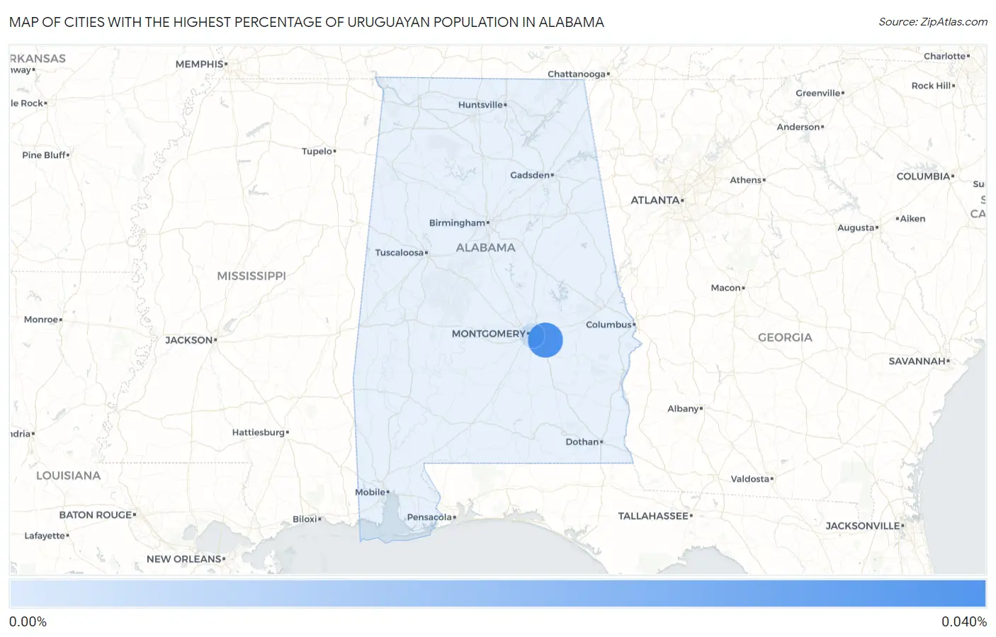 Cities with the Highest Percentage of Uruguayan Population in Alabama Map