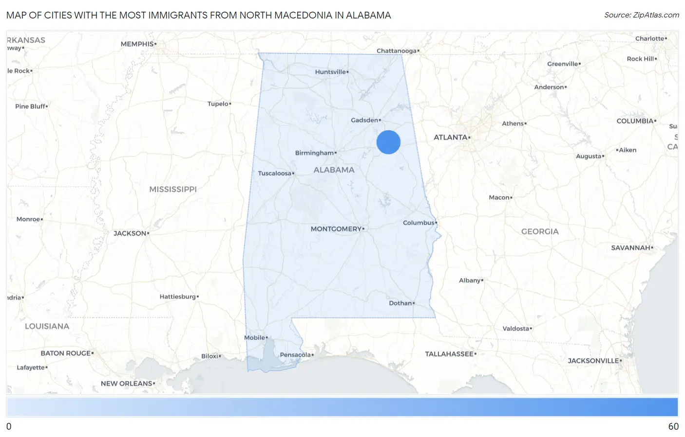 Cities with the Most Immigrants from North Macedonia in Alabama Map