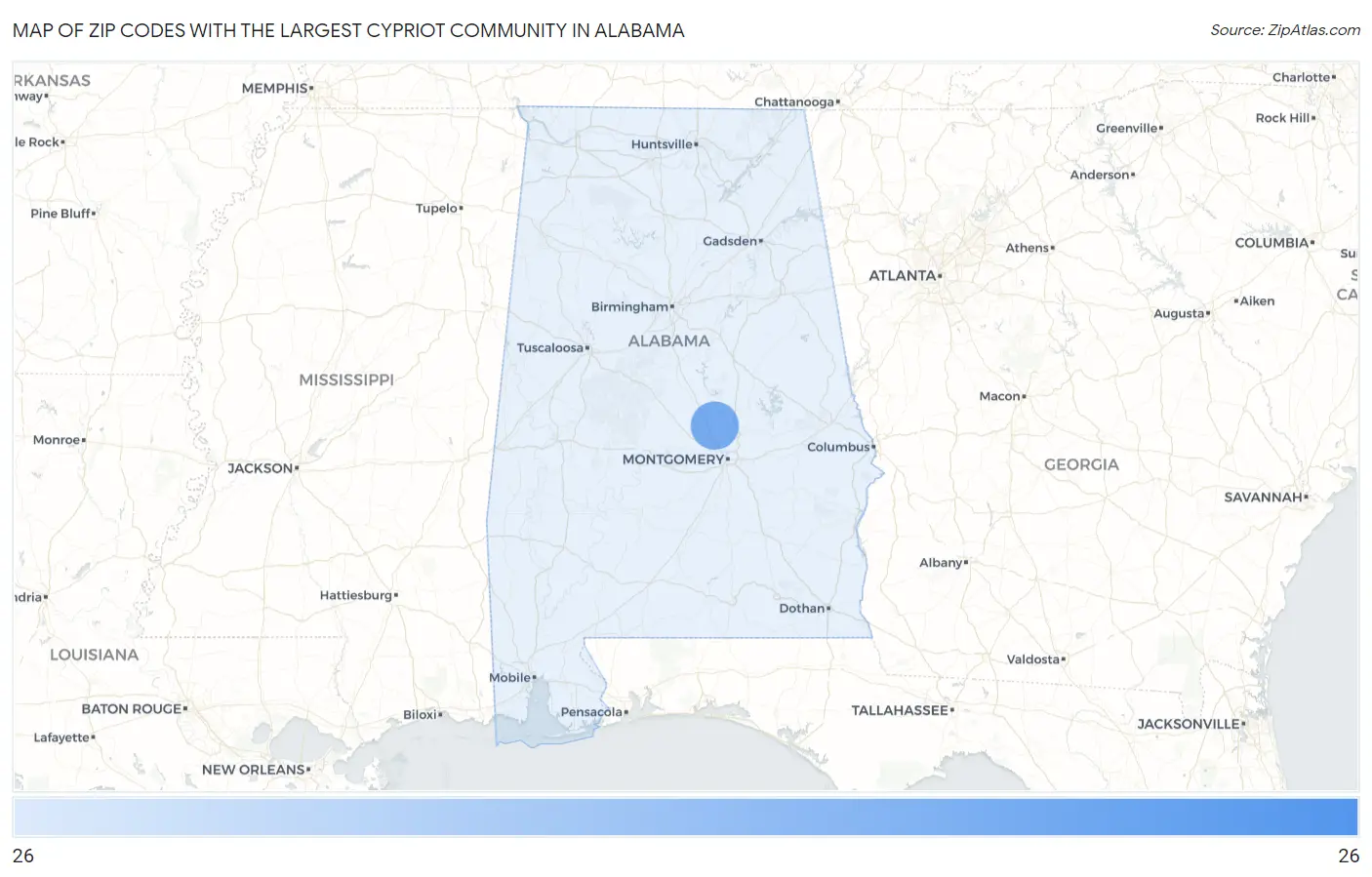 Zip Codes with the Largest Cypriot Community in Alabama Map