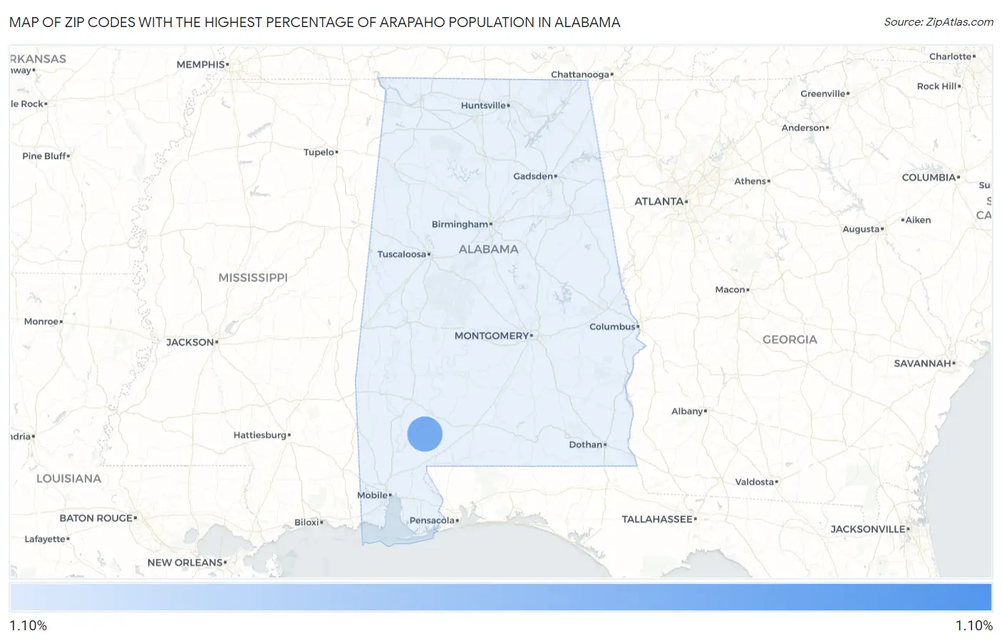 Zip Codes with the Highest Percentage of Arapaho Population in Alabama Map
