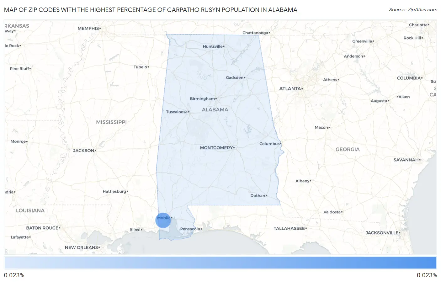 Zip Codes with the Highest Percentage of Carpatho Rusyn Population in Alabama Map