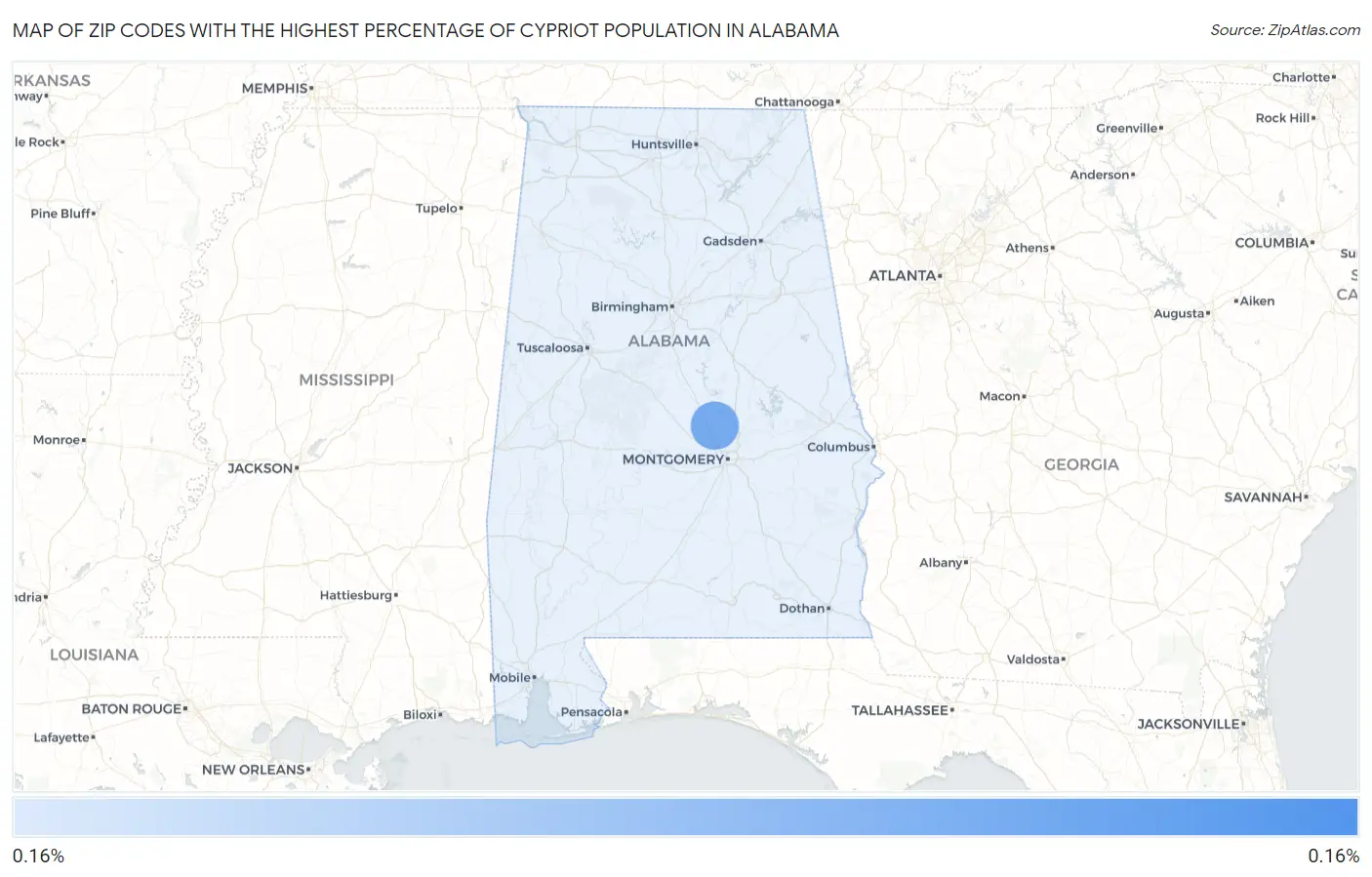 Zip Codes with the Highest Percentage of Cypriot Population in Alabama Map