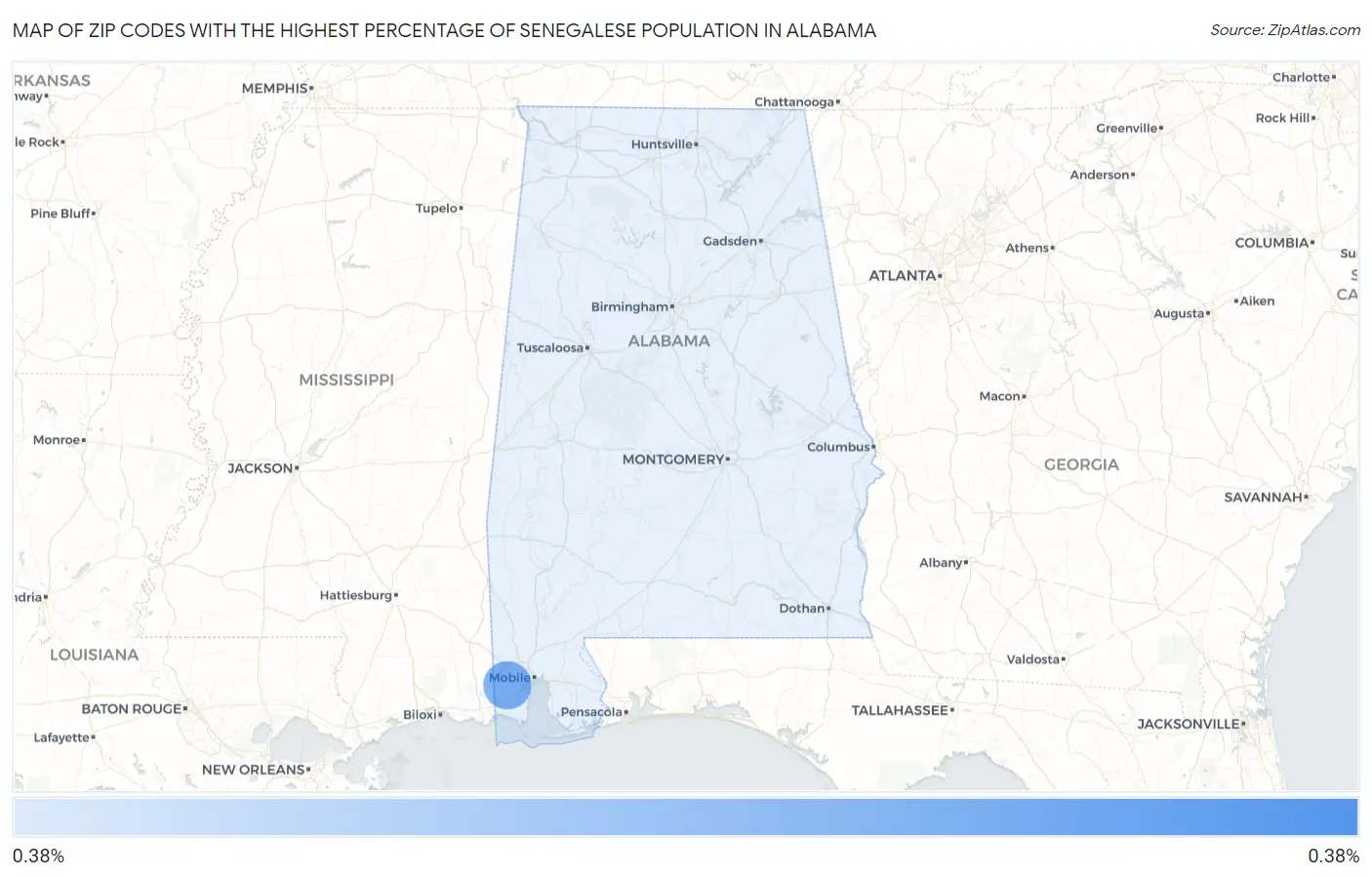 Zip Codes with the Highest Percentage of Senegalese Population in Alabama Map