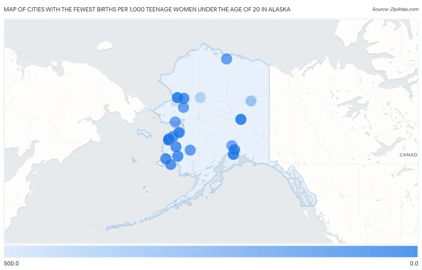 Cities with the Fewest Births per 1,000 Teenage Women Under the Age of 20 in Alaska Map