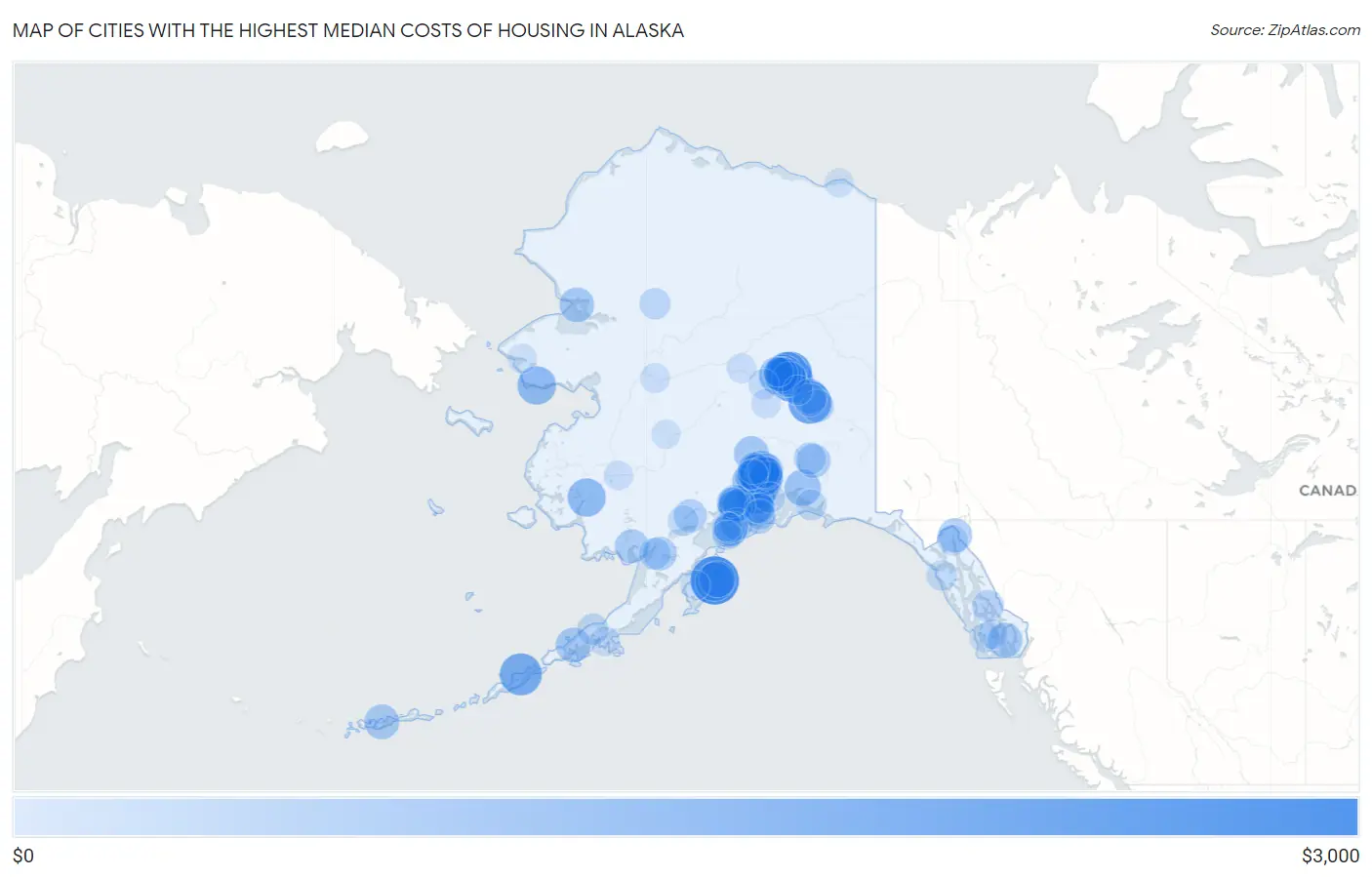 Cities with the Highest Median Costs of Housing in Alaska Map