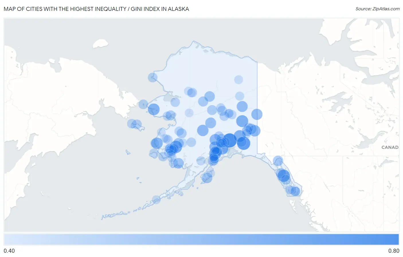 Cities with the Highest Inequality / Gini Index in Alaska Map