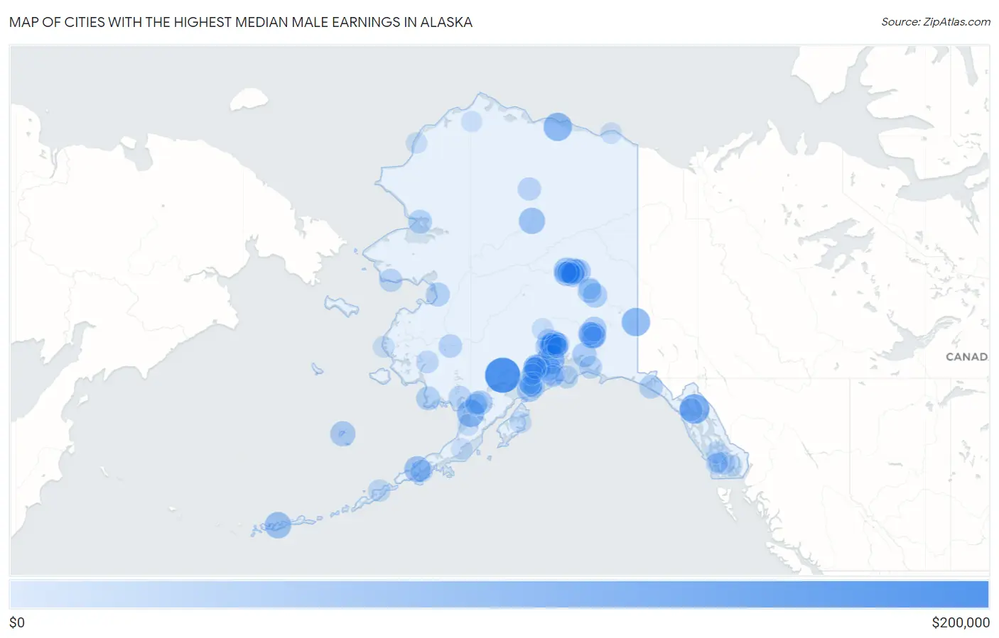 Cities with the Highest Median Male Earnings in Alaska Map