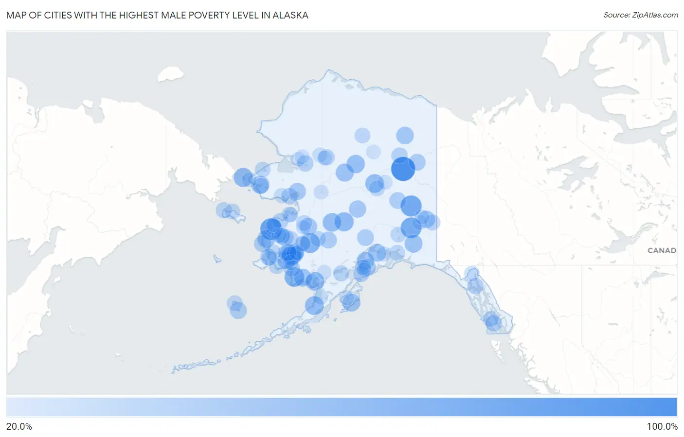 Cities with the Highest Male Poverty Level in Alaska Map