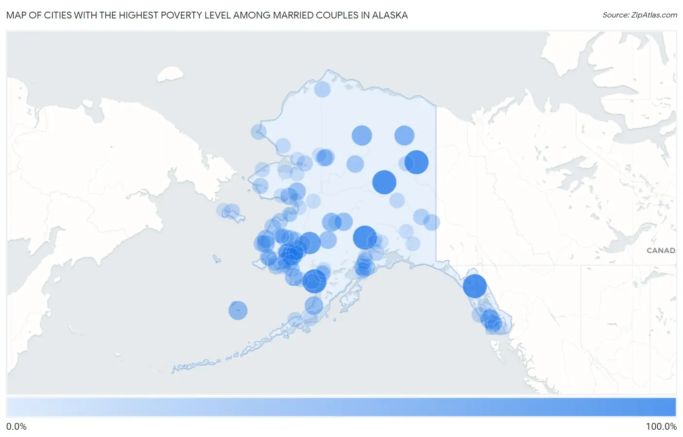 Cities with the Highest Poverty Level Among Married Couples in Alaska Map