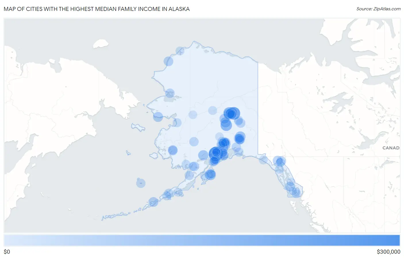 Cities with the Highest Median Family Income in Alaska Map