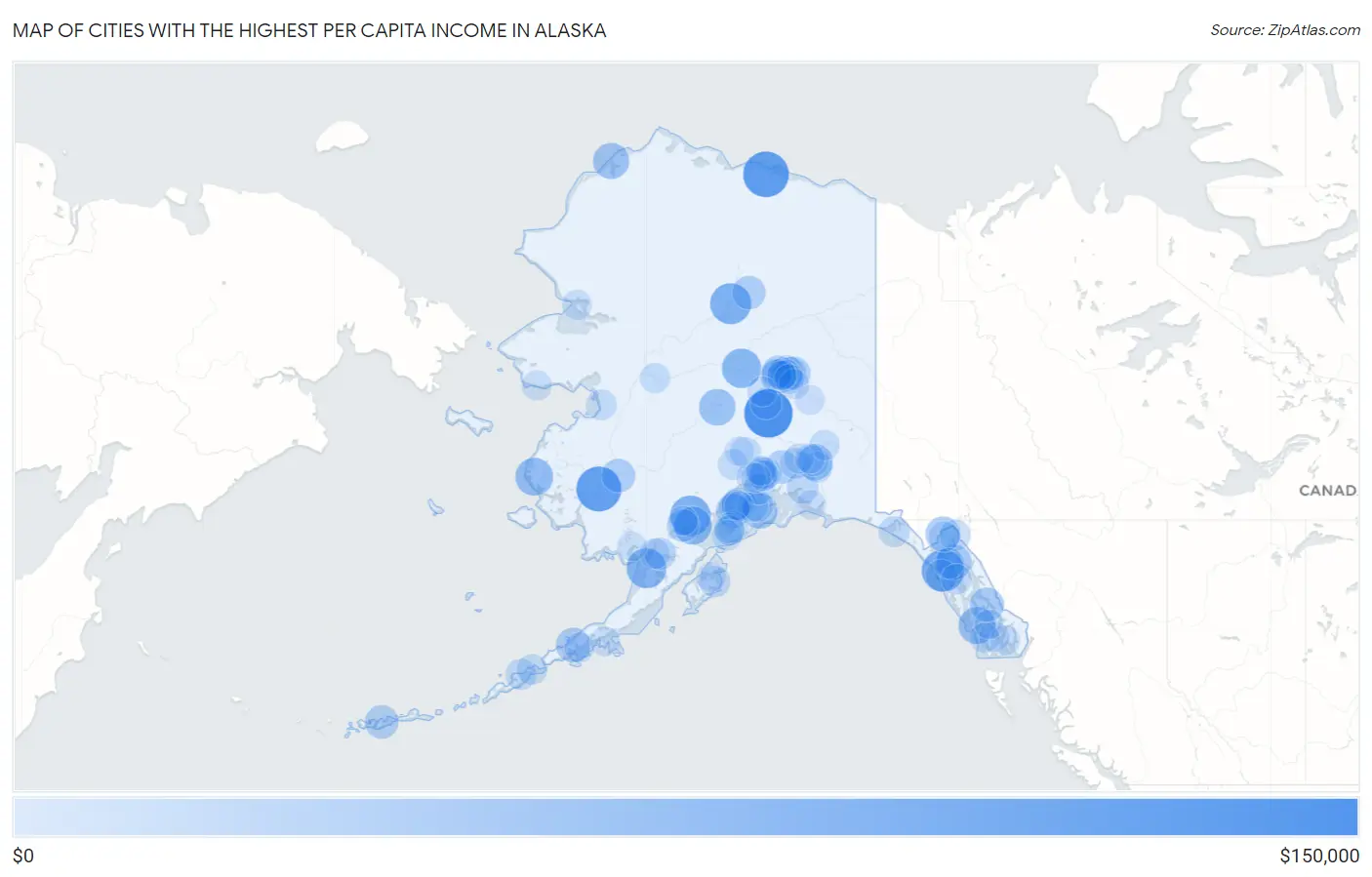 Cities with the Highest Per Capita Income in Alaska Map