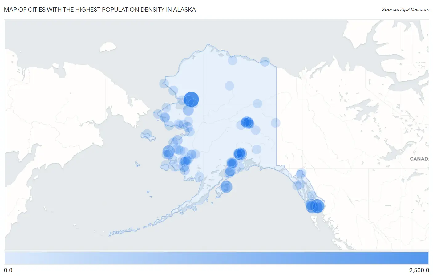 Cities with the Highest Population Density in Alaska Map