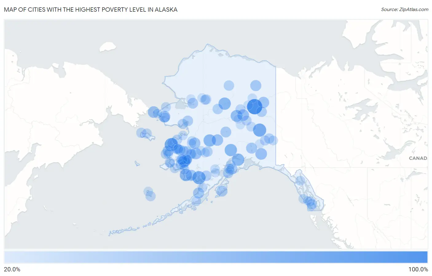 Cities with the Highest Poverty Level in Alaska Map