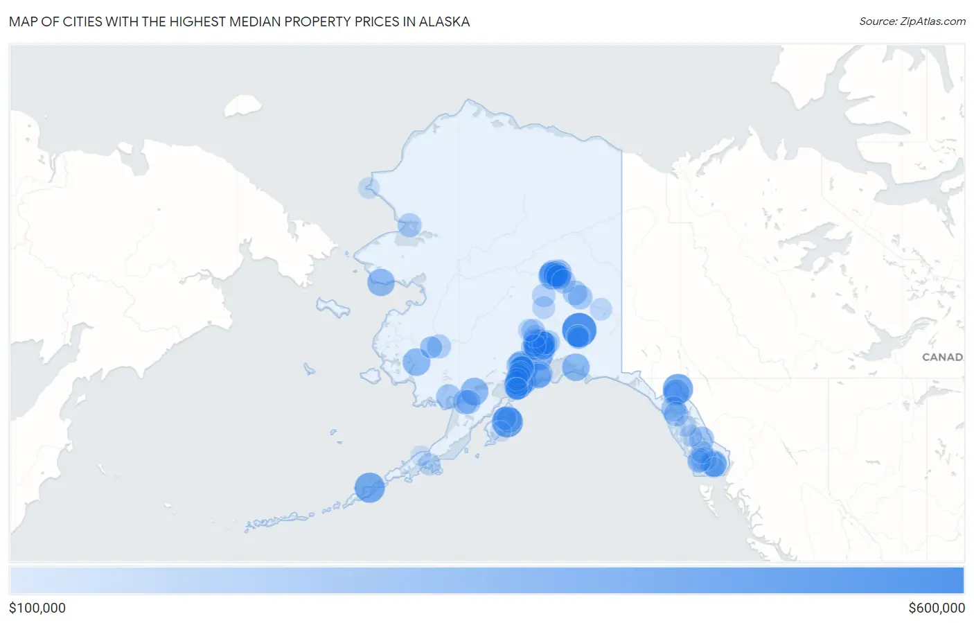 Cities with the Highest Median Property Prices in Alaska Map
