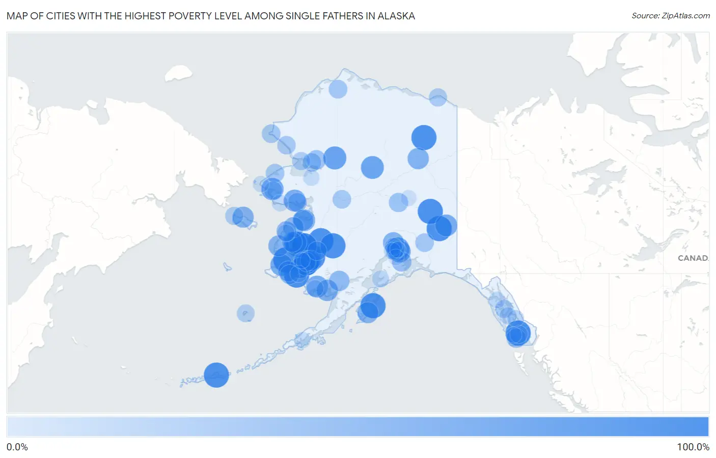 Cities with the Highest Poverty Level Among Single Fathers in Alaska Map