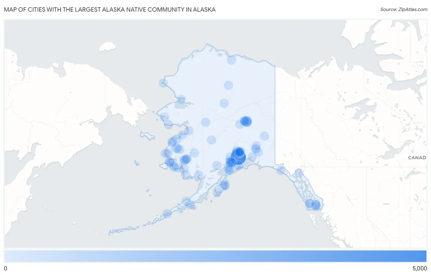 Cities with the Largest Alaska Native Community in Alaska Map
