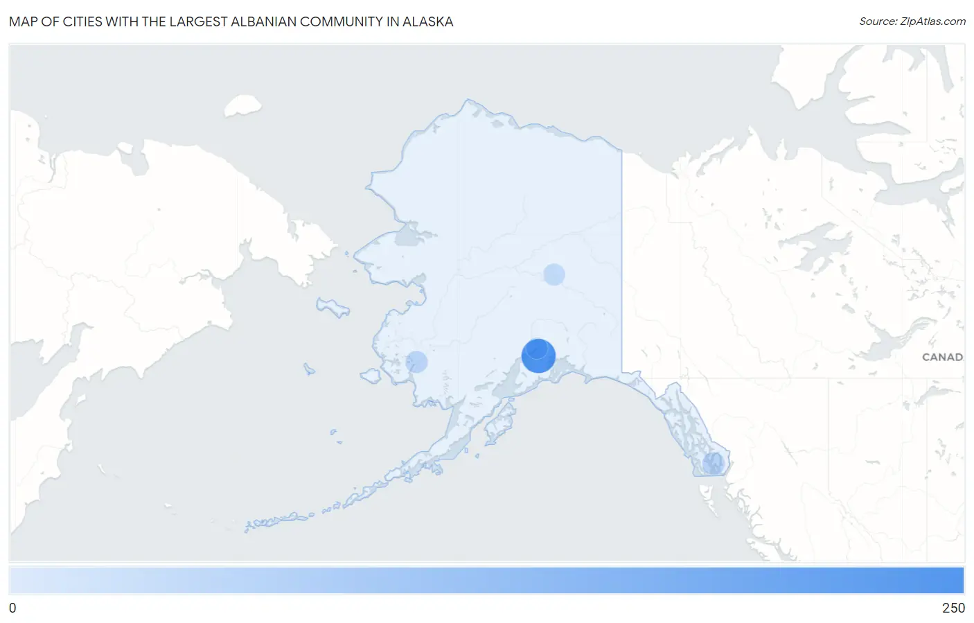 Cities with the Largest Albanian Community in Alaska Map