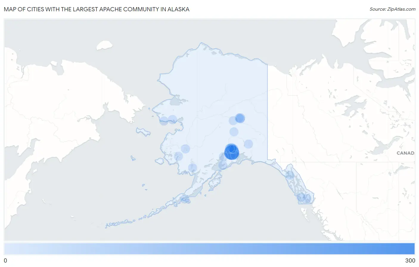 Cities with the Largest Apache Community in Alaska Map