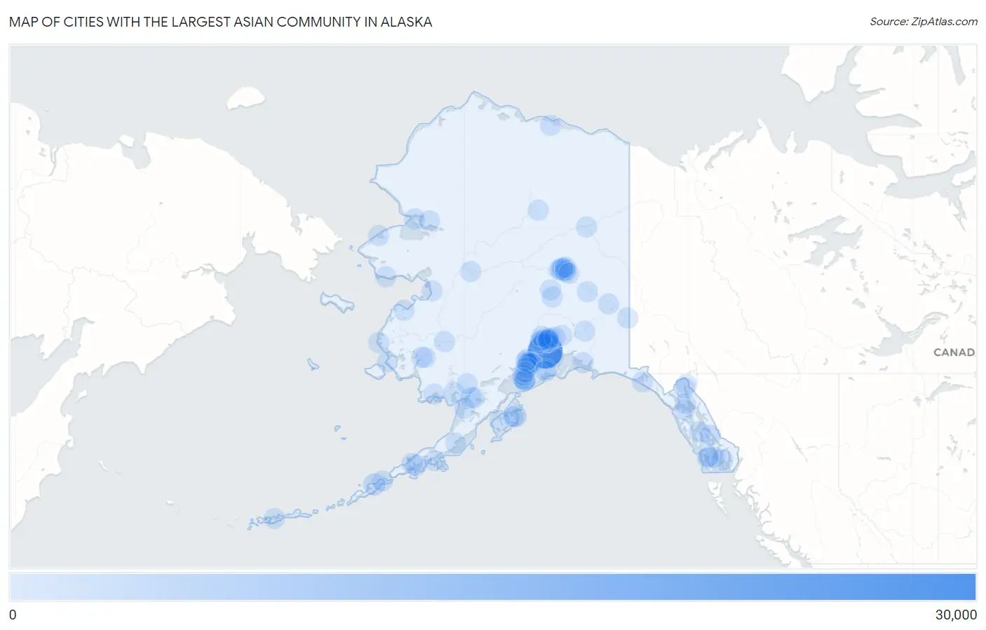 Cities with the Largest Asian Community in Alaska Map