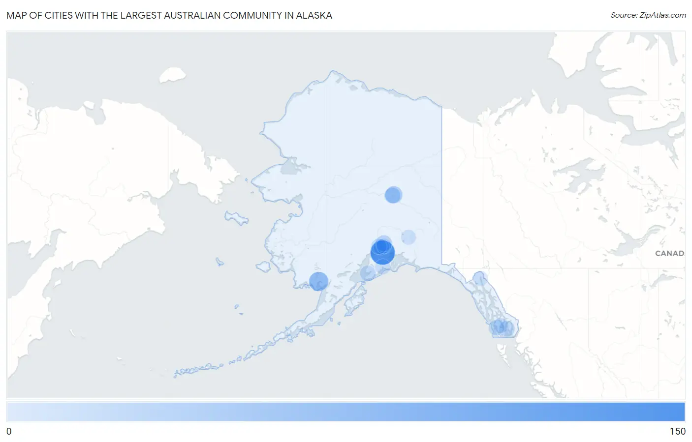 Cities with the Largest Australian Community in Alaska Map