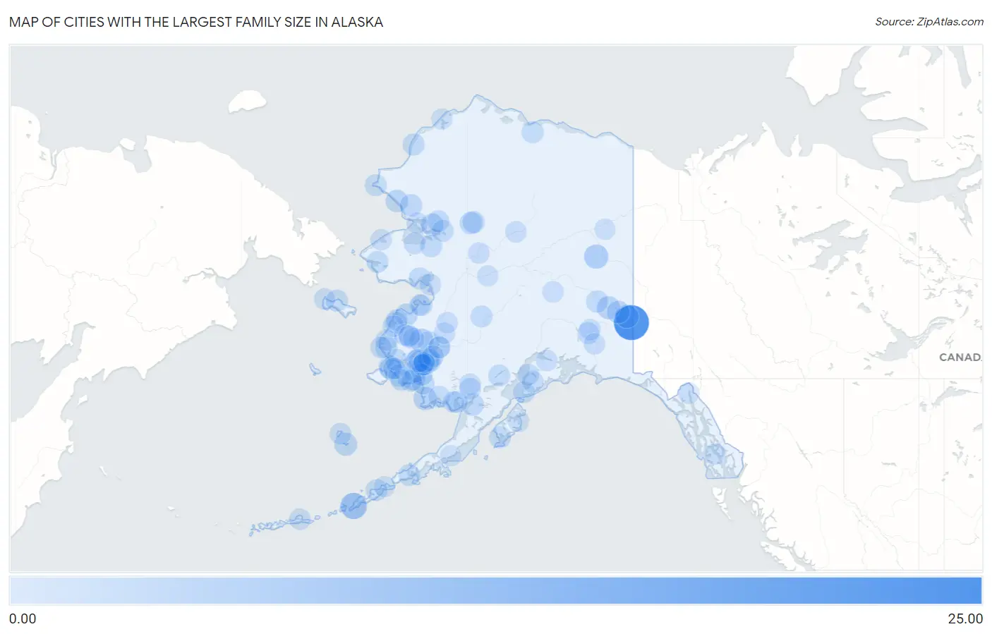 Cities with the Largest Family Size in Alaska Map