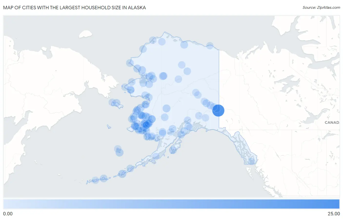Cities with the Largest Household Size in Alaska Map