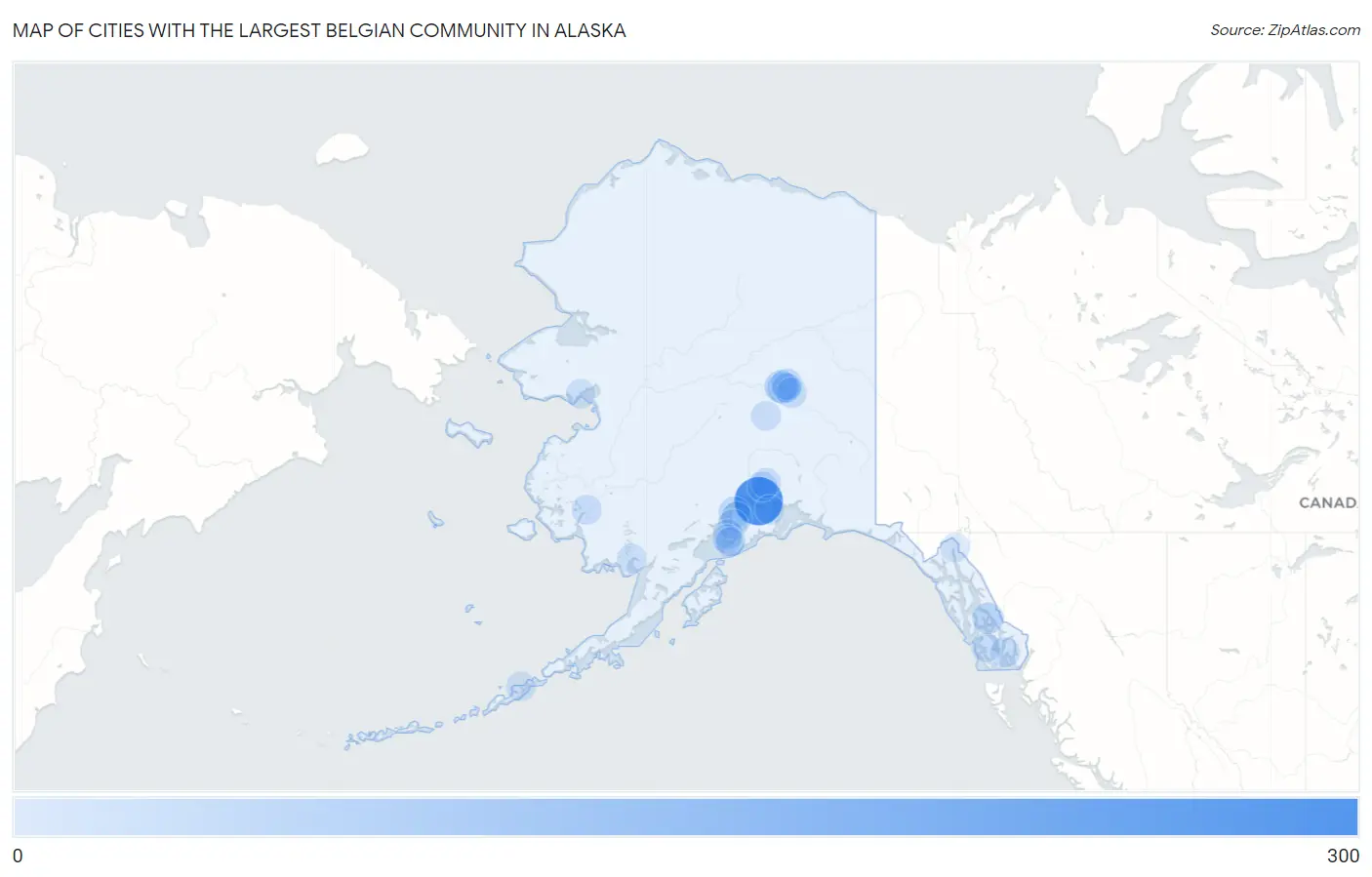 Cities with the Largest Belgian Community in Alaska Map