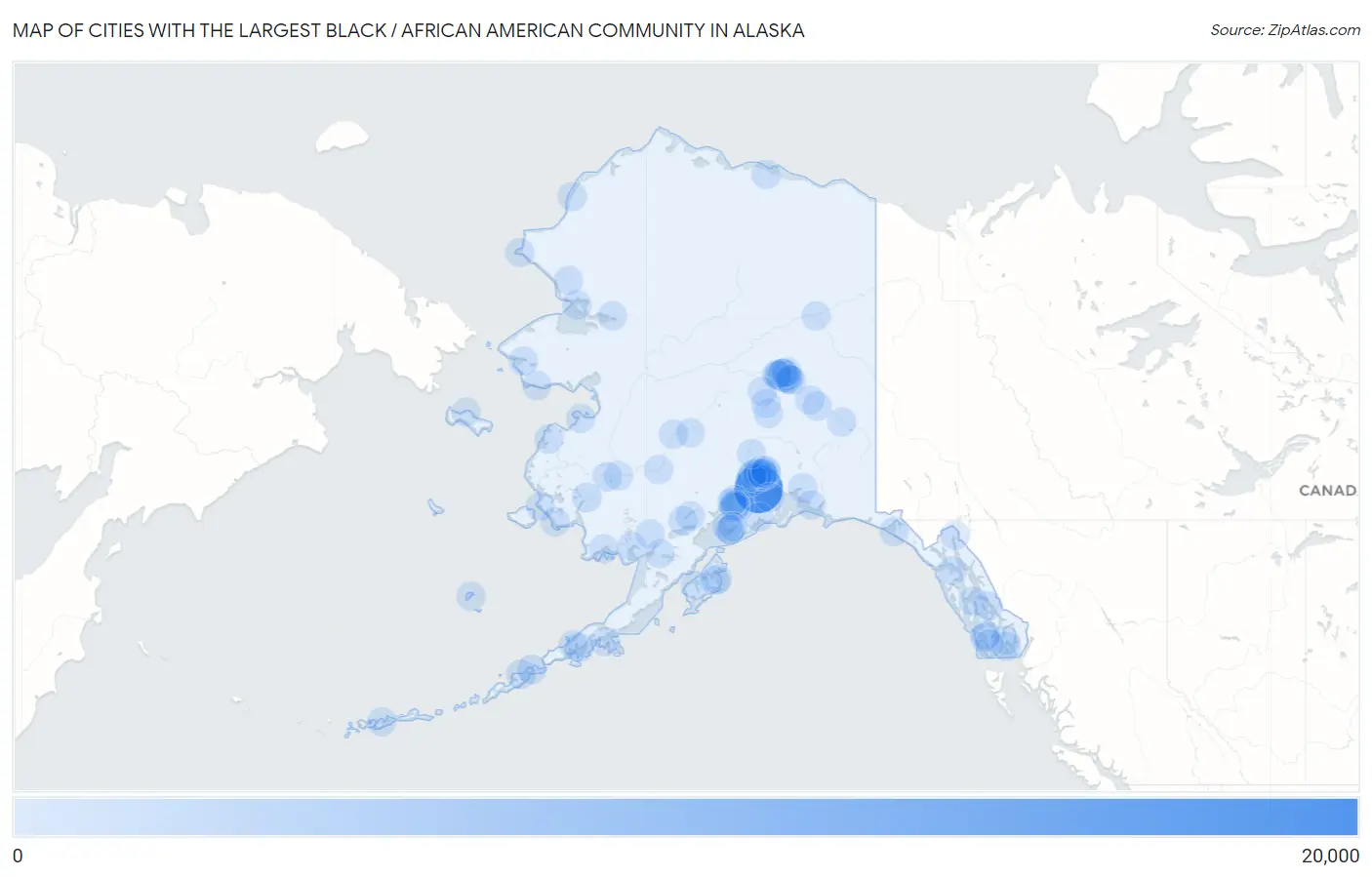 Cities with the Largest Black / African American Community in Alaska Map