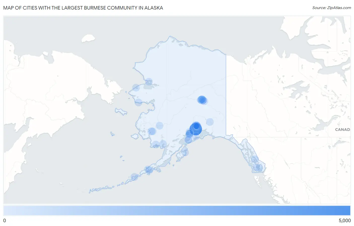 Cities with the Largest Burmese Community in Alaska Map