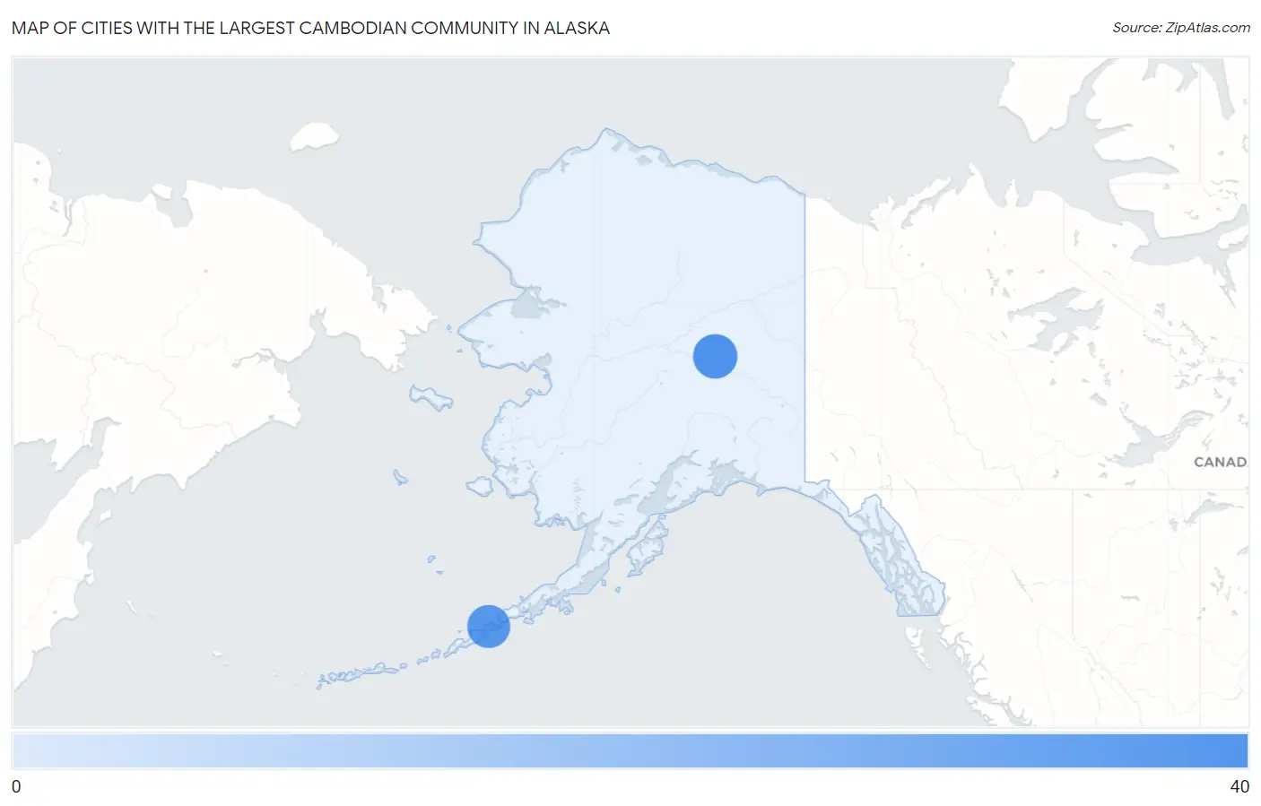 Cities with the Largest Cambodian Community in Alaska Map