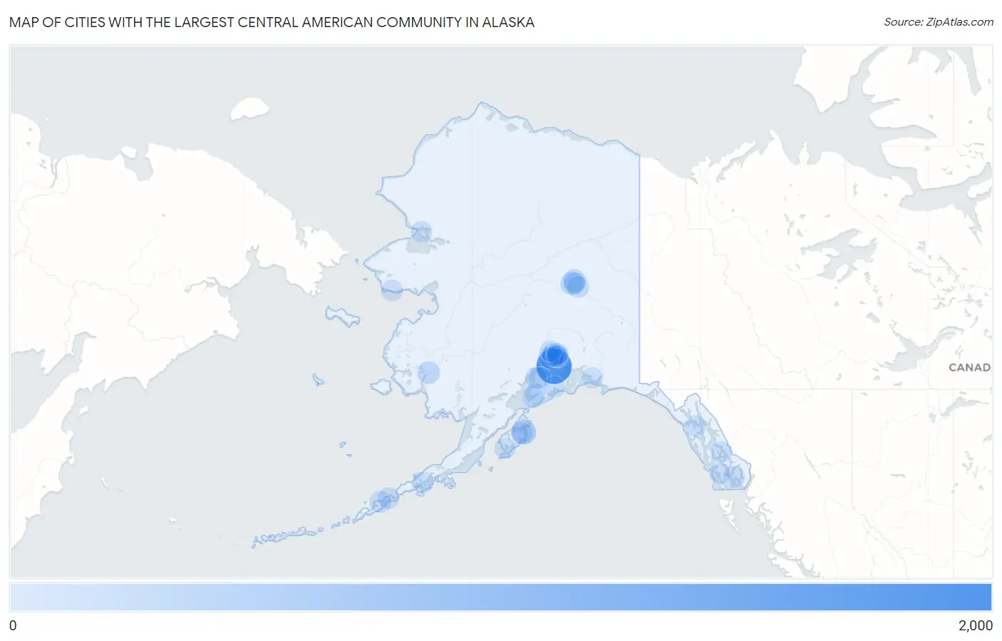 Cities with the Largest Central American Community in Alaska Map
