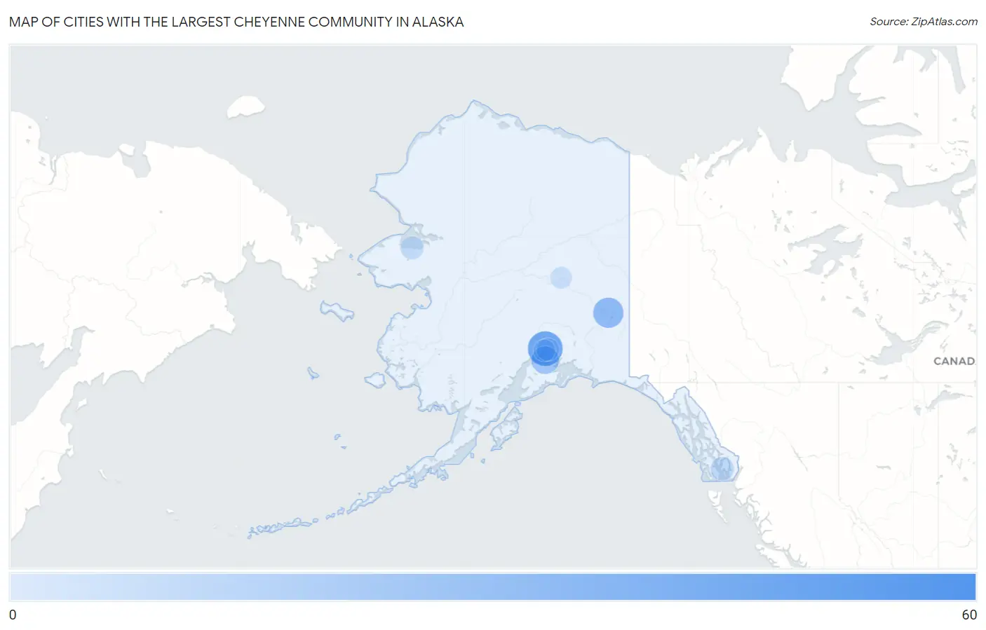Cities with the Largest Cheyenne Community in Alaska Map