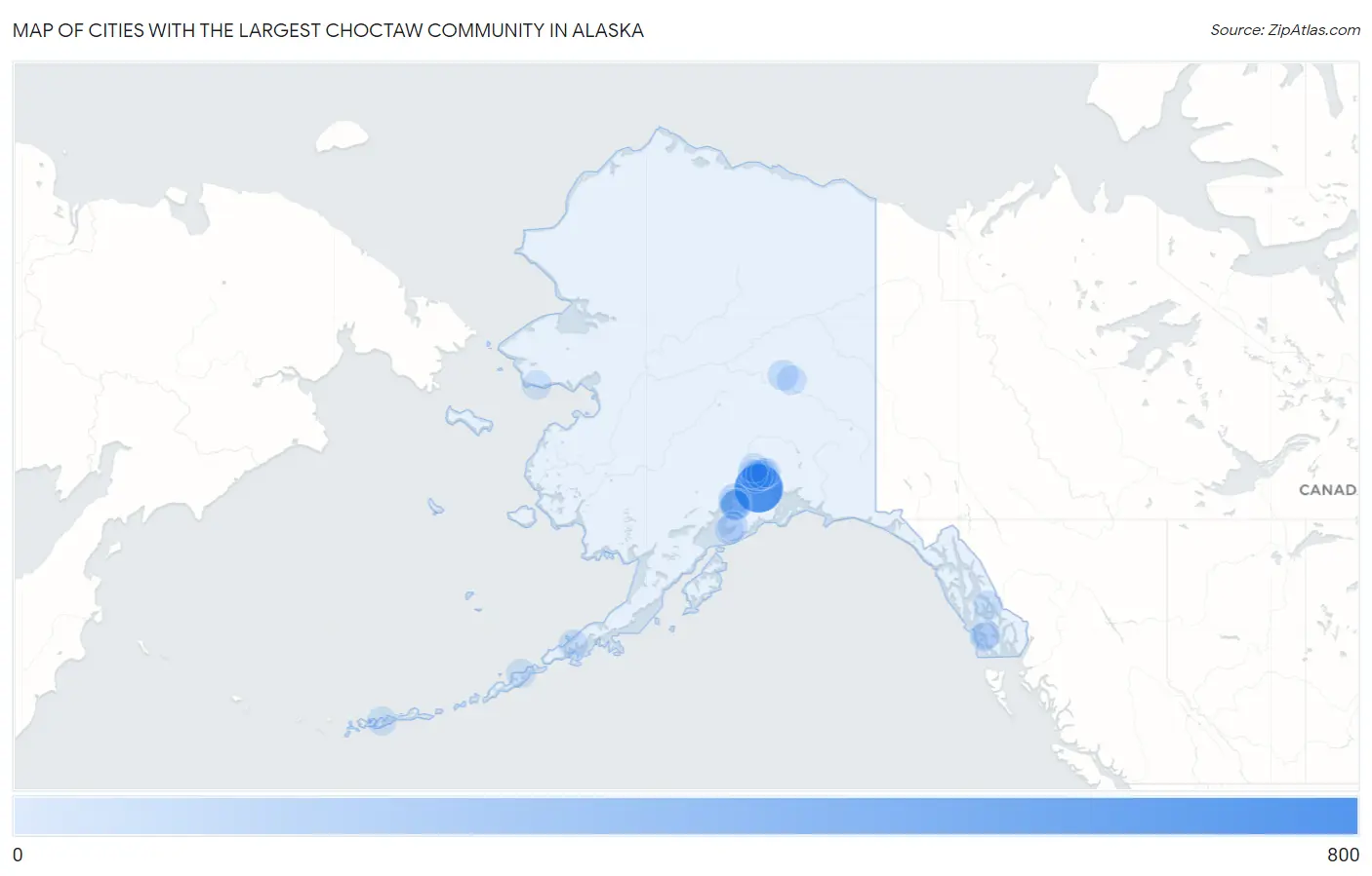 Cities with the Largest Choctaw Community in Alaska Map
