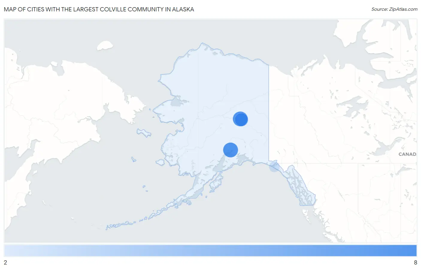 Cities with the Largest Colville Community in Alaska Map