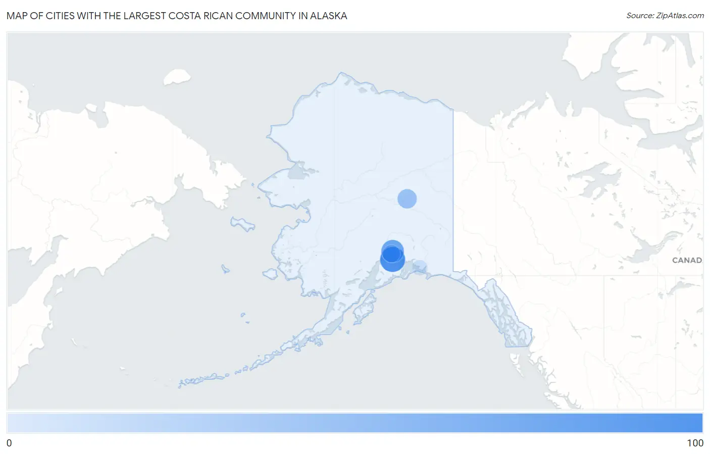Cities with the Largest Costa Rican Community in Alaska Map
