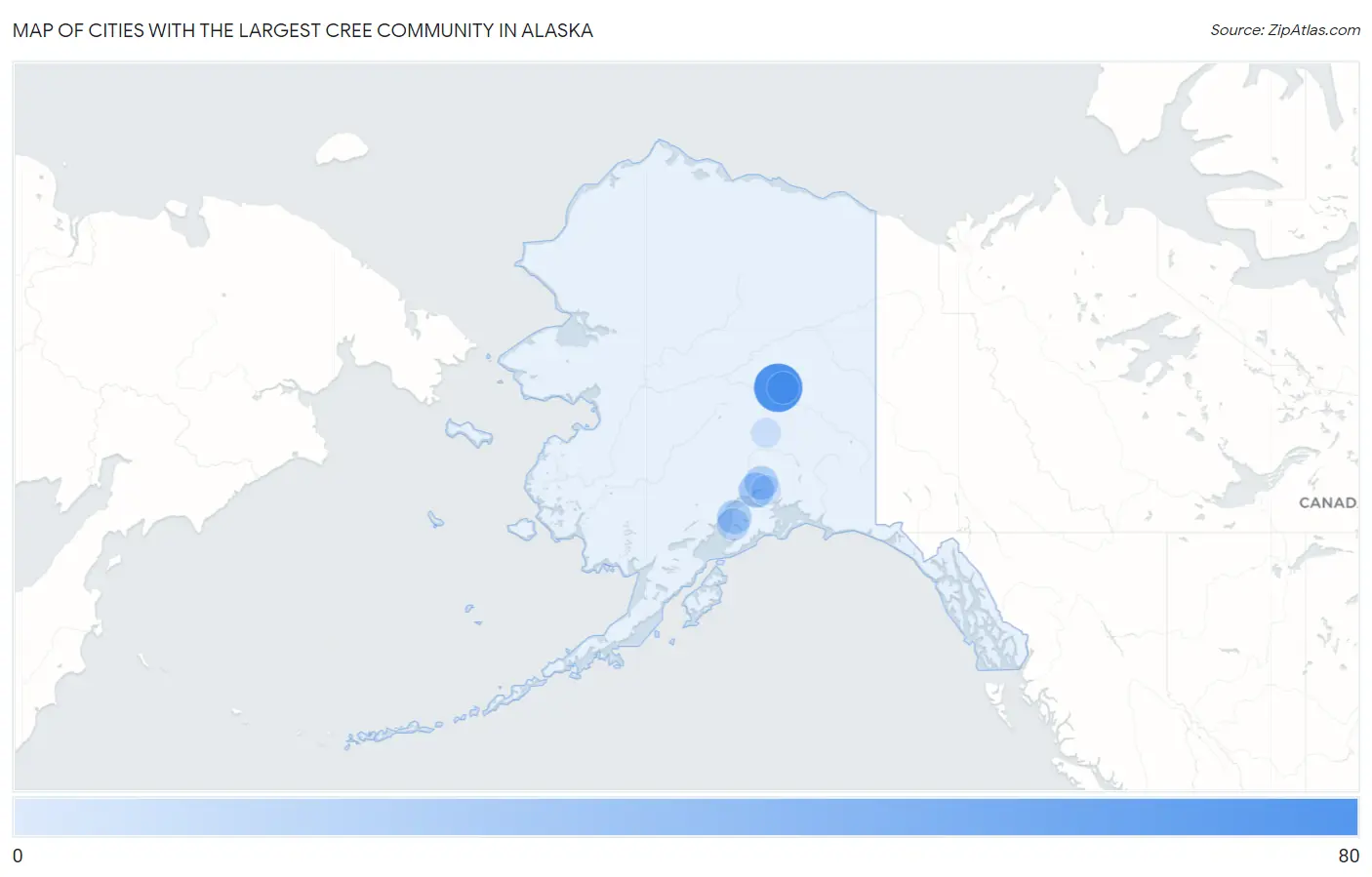 Cities with the Largest Cree Community in Alaska Map