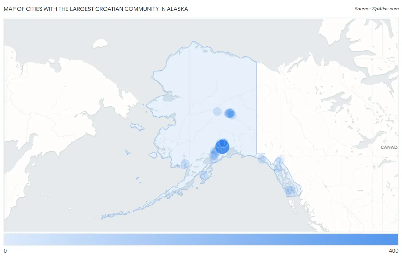 Cities with the Largest Croatian Community in Alaska Map