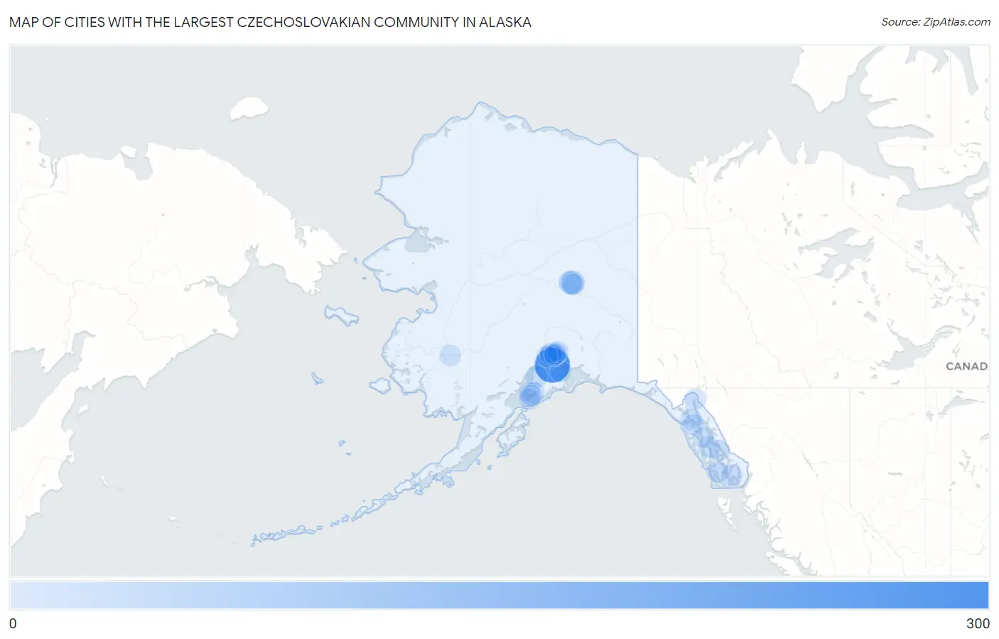 Cities with the Largest Czechoslovakian Community in Alaska Map